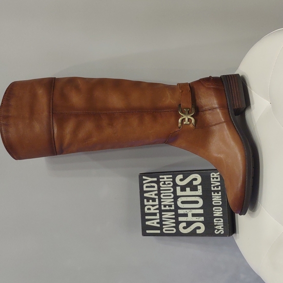 Sam Edelman Prisilla Cognac Whiskey Brown Knee High Zip Boots 6 1/2 Equestrian